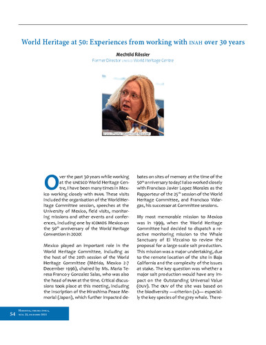 World Heritage at 50: Experiences from working with INAH over 30 years