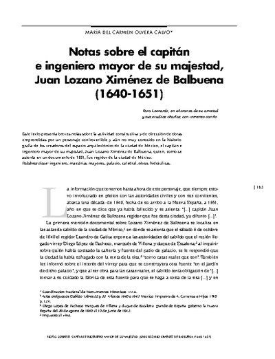 Notas sobre el capitán e ingeniero mayor de su majestad, Juan Lozano Ximénez de Balbuena (1640-1651)