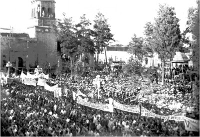 Mitín en la plaza principal de Fresnillo, Zacatecas