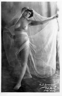 Mujer desnuda con mantilla transparente, retrato