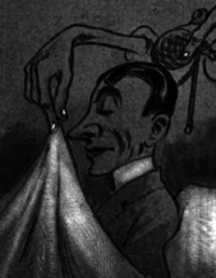 Dibujo de unas manos terminando de peinar a un hombre