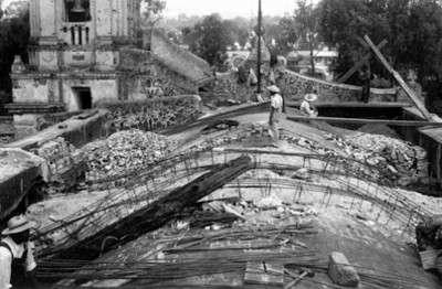 Obras de restauración de la bóveda del templo de Churubusco