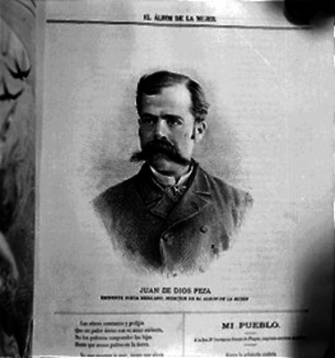 Juan de Dios Peza, poeta mexicano y redactor del El Albúm de la Mujer, grabado