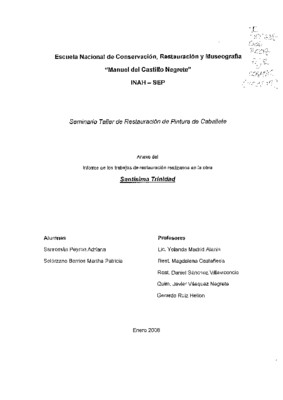 Santísima Trinidad: Informe anexo de los procesos de conservación y restauración realizados en práctica de campo