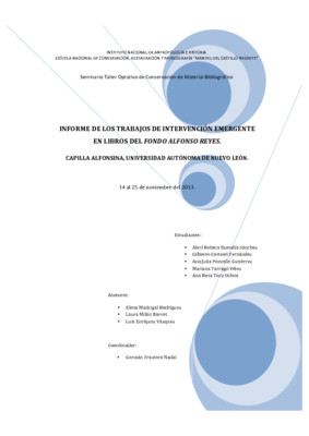 Informe de los trabajos de intervención emergente en libros del Fondo Alfonso Reyes