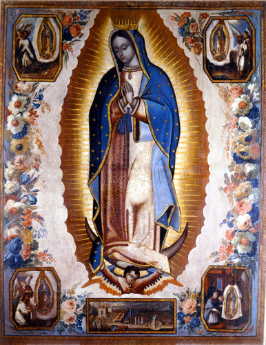 Virgen de Guadalupe con las cuatro apariciones
