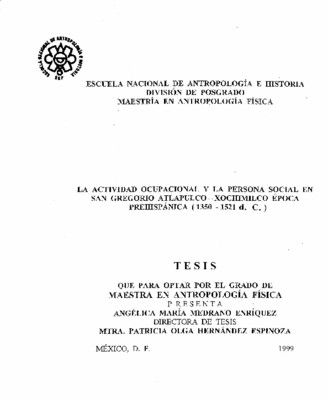 La actividad ocupacional y la persona social en San Gregorio Atlapulco - Xochimilco : época prehispánica (1350-1521 d.c.)