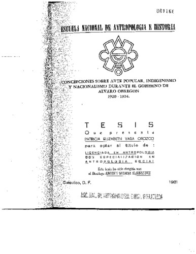 Concepciones sobre el arte popular, indigenismo y nacionalismo durante el gobierno de Álvaro Obregón 1920-1924