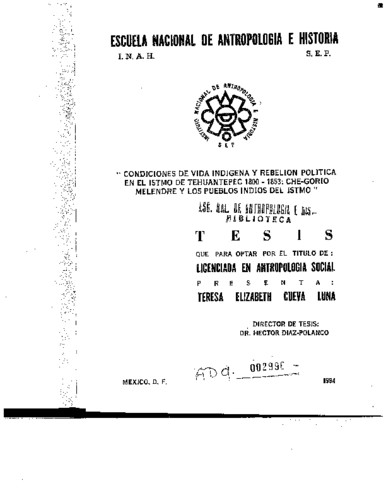 Condiciones de vida indígena y rebelión política en el Istmo de Tehuantepec 1800-1853: Che-Gorio Melendre y los pueblos indios del Istmo