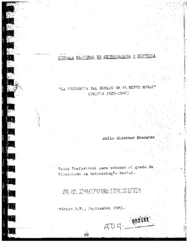 La presencia del Estado en el medio rural (Puebla 1929-1941)