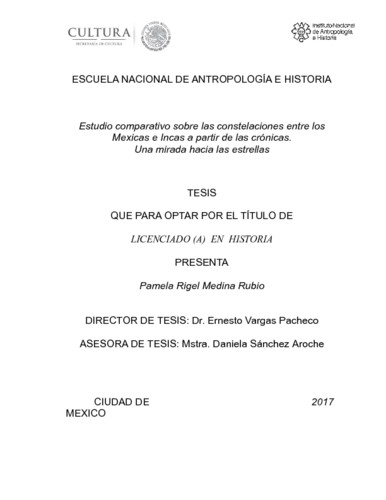 Estudio comparativo sobre las constelaciones entre los mexicas e incas a partir de las crónicas. Una mirada hacia las estrellas