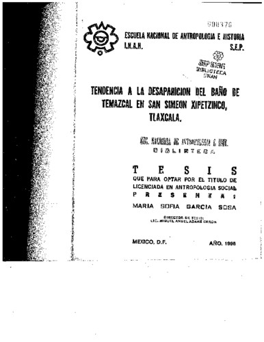 Tendencia a la desaparición del baño de temazcal en San Simeón Xipetzinco, Tlaxcala