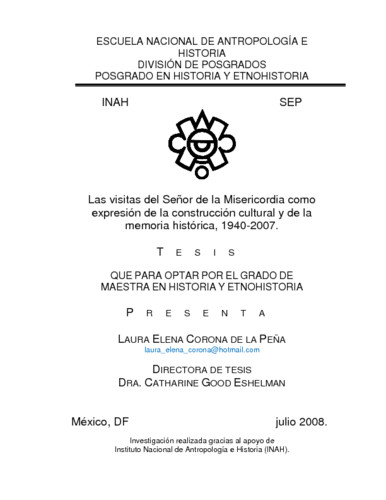 Las visitas del señor de la Misericordia como expresión de la construcción cultural y de la memoria histórica, 1940-2007