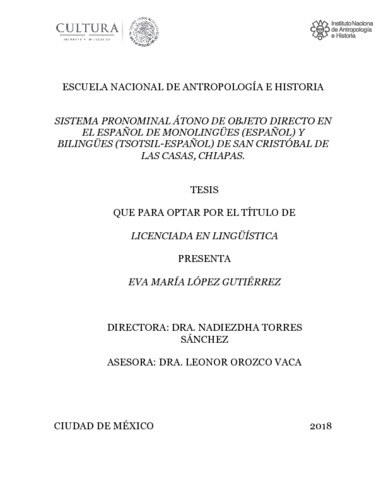 Sistema pronominal átono de objeto directo en el español de monolingües (Español) y bilingües (Tsotsil-Español) de San Cristobal de las Casas, Chiapas