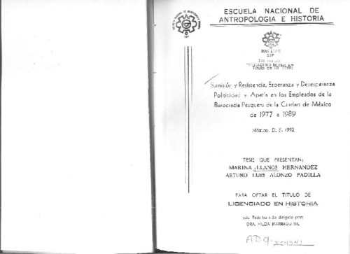 Sumisión y resistencia, esperanza y desesperanza, politicidad y apatía en los empleados de la burocracia pesquera de la ciudad de México de 1977 a 1989