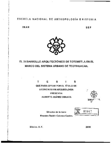 El desarrollo arquitectónico de Totómetla en el marco del sistema urbano de Teotihuacán