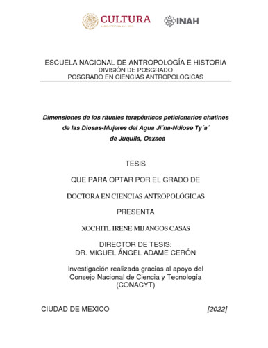 Dimensiones de los rituales terapéuticos peticionarios chatinos de las Diosas-Mujeres del Agua Ji'na-Ndiose Ty'a' de Juquila, Oaxaca