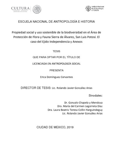 Propiedad social y uso sostenible de la biodiversidad en el área de protección de flora y fauna Sierra de Alvarez, San Luis Potosí