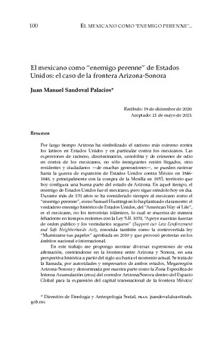 El mexicano como “enemigo perenne” de Estados Unidos: el caso de la frontera Arizona-Sonora