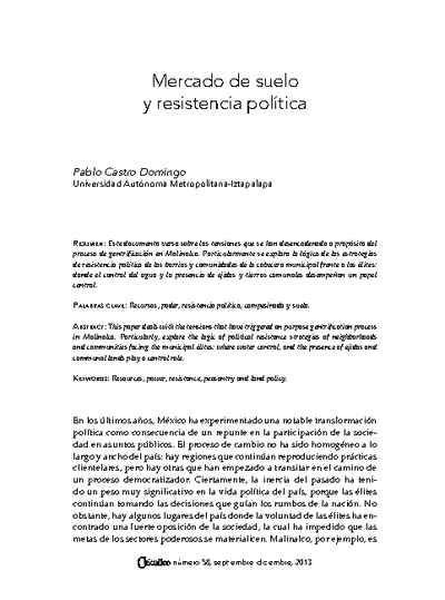 Mercado de suelo y resistencia política