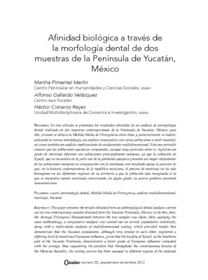 Afinidad biológica a través de la morfología dental de dos muestras de la Península de Yucatán, México