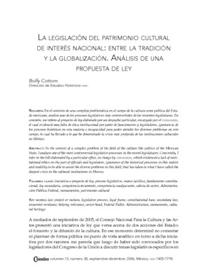 La legislación del patrimonio cultural de interés nacional: ente la tradición y la globalización