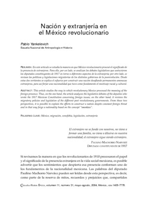 Nación y extranjería en el México revolucionario.