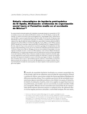 Estudio mineralógico de lapidaria prehispánica de El Opeño, Michoacán: evidencias de organización social hacia el Formativo medio en el occidente de México