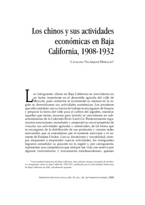 Los chinos y sus actividades económicas en Baja California, 1908-1932