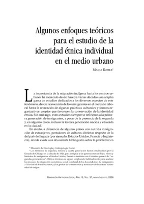 Algunos enfoques teóricos para el estudio de la identidad étnica individual en el medio urbano