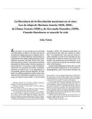 La literatura de la Revolución mexicana en el cine: Los de abajo de Mariano Azuela (1916, 1938), de Chano Urueta (1939) y de Servando González (1976). Cuando Ouroboros se muerde la cola