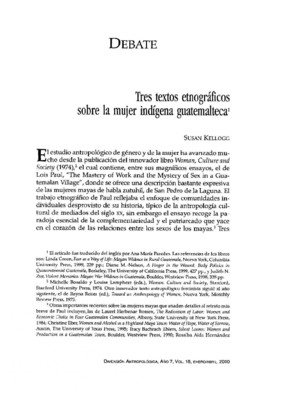Tres textos etnográficos sobre la mujer indígena guatemalteca