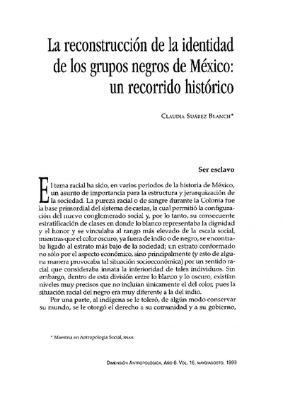 La reconstrucción de la identidad de los grupos negros de México: un recorrido histórico