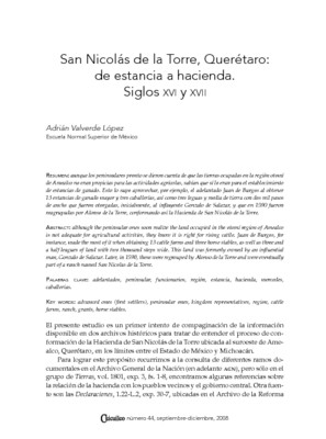 San Nicolás de la Torre, Querétaro: de estancia a hacienda. Siglos XVI y XVII