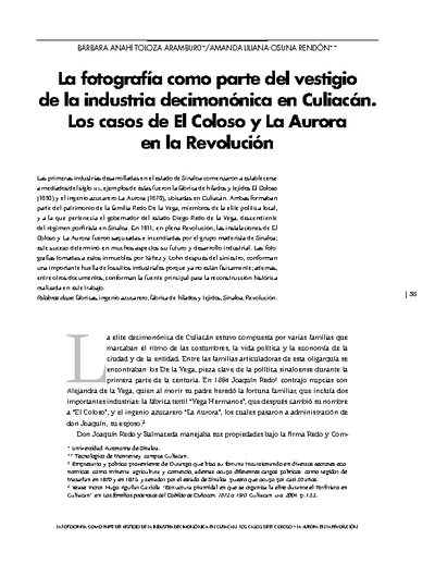 La fotografía como parte del vestigio de la industria decimonónica en Culiacán. Los casos de El Coloso y La Aurora en la Revolución