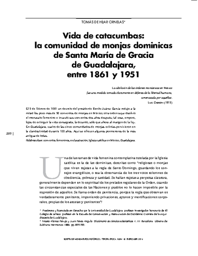 Vida de catacumbas: la comunidad de monjas dominicas de Santa María de Gracia de Guadalajara, entre 1861 y 1951