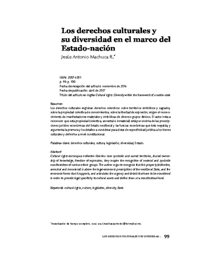 Los derechos culturales y su diversidad en el marco del Estado-nación
