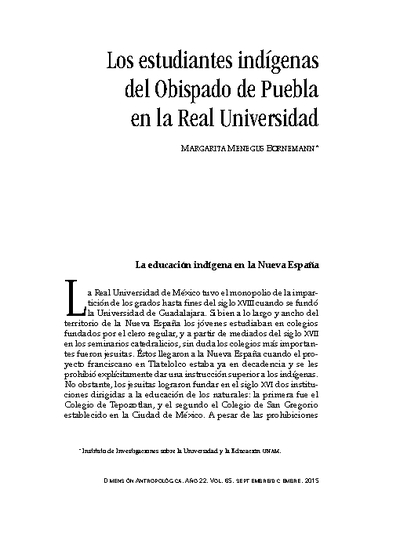 Los estudiantes indígenas del Obispado del Puebla en la Real Universidad
