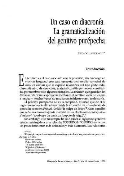 Un caso de diacronía. La gramaticalización del genitivo purépecha