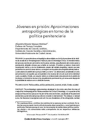 Jóvenes en prisión: Aproximaciones antropológicas en torno de la política penitenciaria