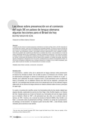 Las ideas sobre preservación en el comienzo del siglo XX en países de lengua alemana: algunas lecciones para el Brasil de hoy