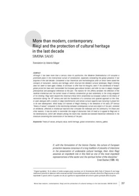 More than modern, contemporary. Riegl and the protection of cultural heritage in the last decade