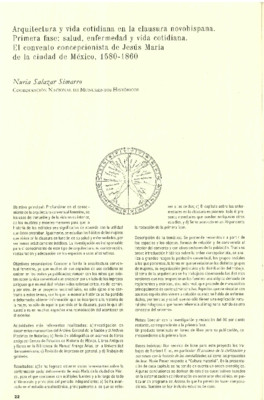 “Arquitectura y vida cotidiana en la clausura novohispana. Primera fase: salud, enfermedad y vida cotidiana. El convento concepcionista de Jesús María de la Ciudad de México, 1580-1860”
