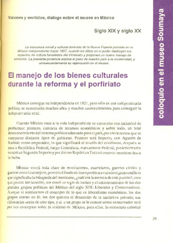 El manejo de los bienes culturales durante la reforma y el porfiriato