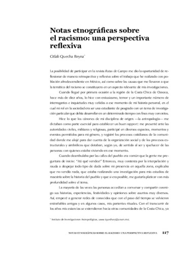 Notas etnográficas sobre el racismo: una perspectiva reflexiva