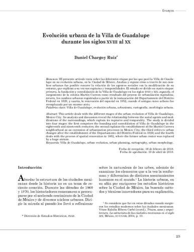 Evolución urbana de la Villa de Guadalupe durante los siglos XVIII al XX