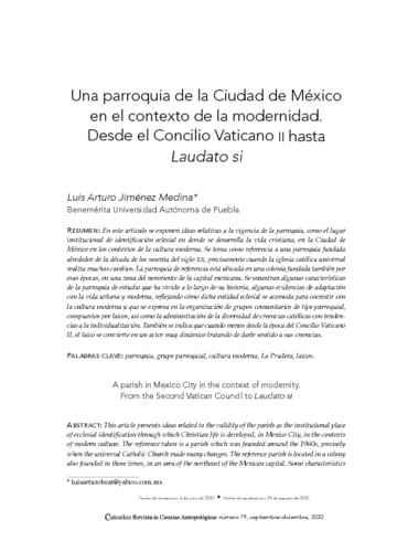 Una parroquia de la Ciudad de México en el contexto de la modernidad. Desde el Concilio Vaticano II hasta Laudato si