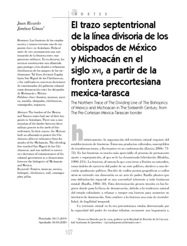 El trazo septentrional de la línea divisoria de los obispados de México y Michoacán en el siglo XVI, a partir de la frontera precortesiana mexica-tarasca