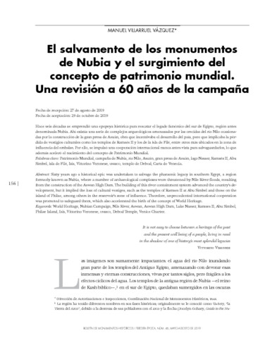 El salvamento de los monumentos de Nubia y el surgimiento del concepto de patrimonio mundial. Una revisión a 60 años de la campa