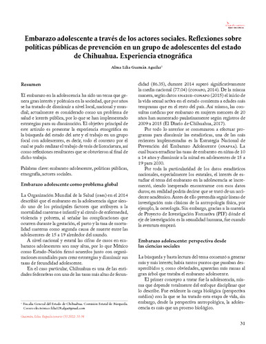 Embarazo adolescente a través de los actores sociales. Reflexiones sobre políticas públicas de prevención en un grupo de adolescentes del estado de Chihuahua. Experiencia etnográfica